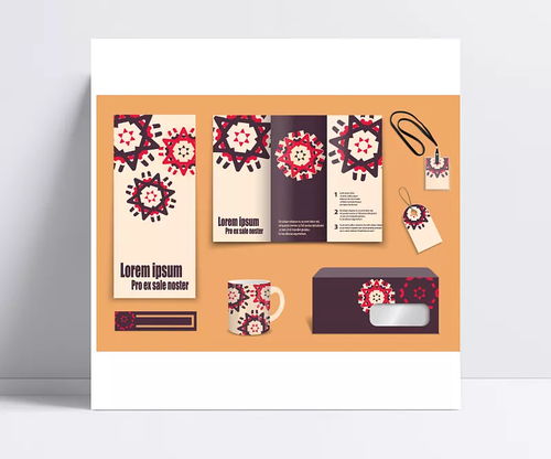 紅色星狀花紋企業vi模板圖片 矢量素材,廣告設計,vi設計,吊牌,工作牌,杯子,紙巾盒,三折頁傳單,dm單,展架,公司vi模板,vis識別系統,企業vi設計 fresh